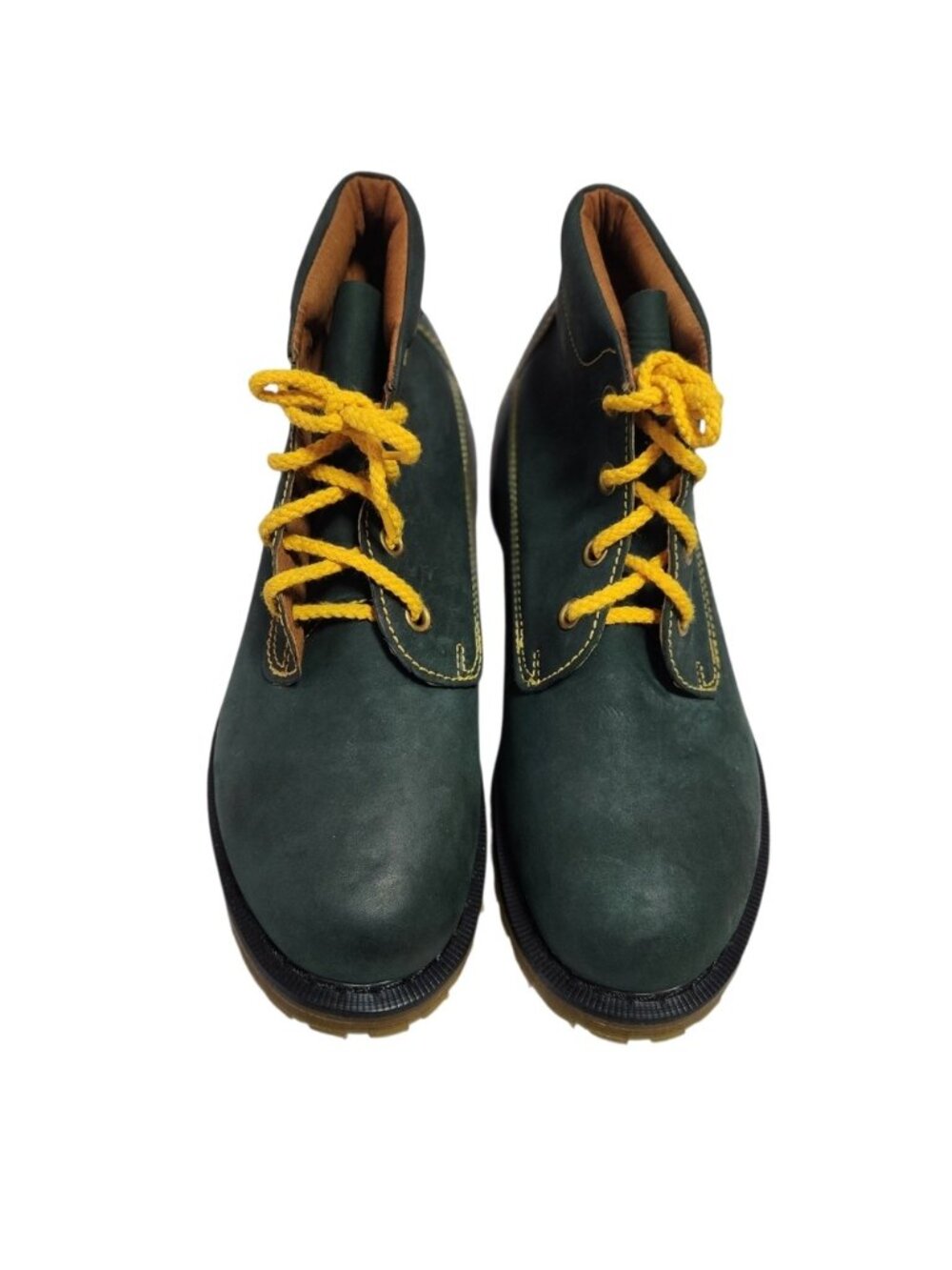 Hawkins Mens Dark Green Boots with Yellow Accents
